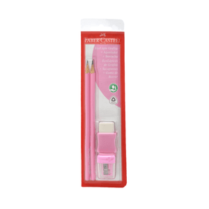Kit Lápis Grafite Borracha e Apontador Eco Rosa