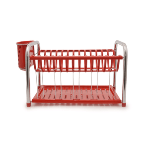 Escorredor de Louças com Porta Copo e Talheres Vermelho
