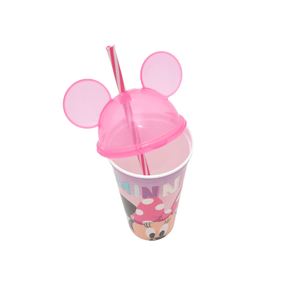 Copo Plástico com Tampa, Orelhas e Canudo Minnie 500ml Sortido