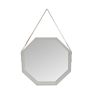 Espelho Oitavado 40x40cm com Alça Branco e Caramelo
