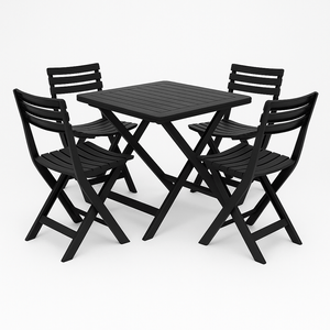 Kit de Mesa com 4 Cadeiras Plásticas Dobráveis Pretas