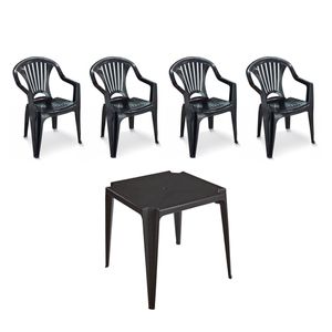 Kit Mesa Plástica Quadrada com 4 Cadeiras Poltrona Preta Arqplast