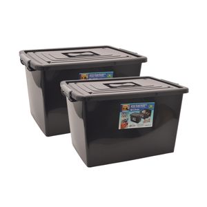 Kit 2 Caixas Organizadoras com Tampa e Trava 56 Litros Preta