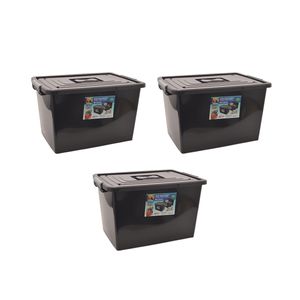 Kit 3 Caixas Organizadoras com Tampa e Trava 56 Litros Preta