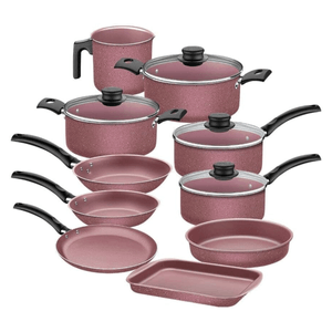 Jogo de Panelas 10 Peças Turim em Alumínio Starflon Max Rosa