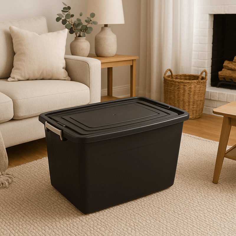 Kit 4 Caixas Organizadoras com Tampa e Trava 56 Litros Preta-1764097247784