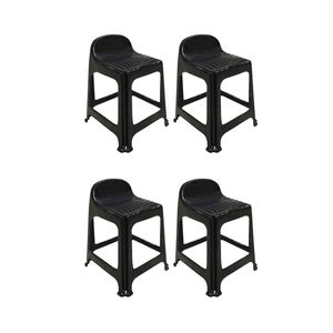 Kit 4 Banquetas com Encosto Preta